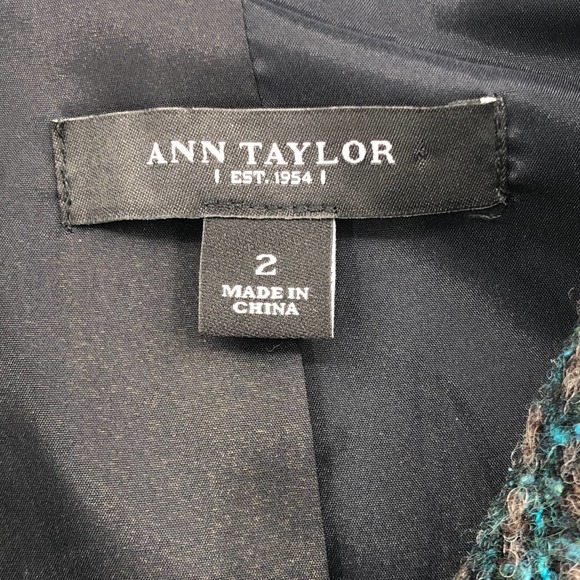 Ann Taylor Tweed Jacket Button Up Front Pocket Collared Long Sleeve Green Size 2 - Picture 8 of 9